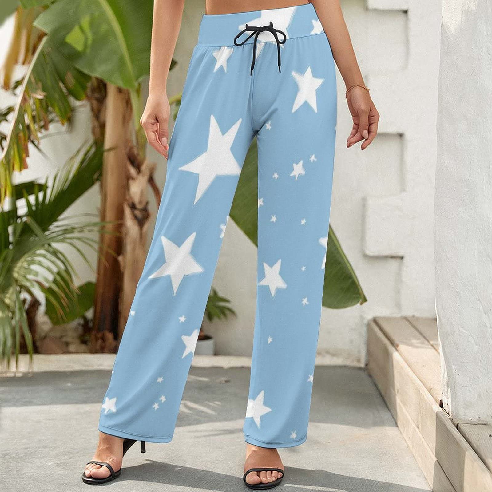 Amazon.co.jp: ワイドパンツ ロングパンツ レディース 星柄 プリーツ